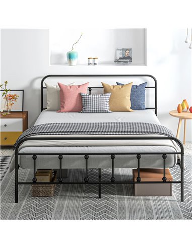 HOMCOM 5ft King Platform Bed Frame with Underbed Storage Tall Headboard Steel Slat No Box Spring Needed Easy Assembly Black 831-