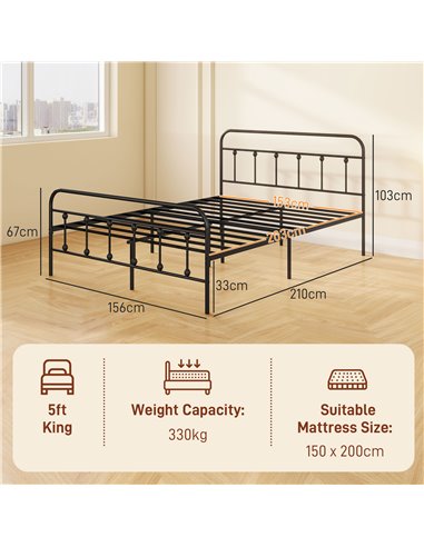 HOMCOM 5ft King Platform Bed Frame with Underbed Storage Tall Headboard Steel Slat No Box Spring Needed Easy Assembly Black 831-