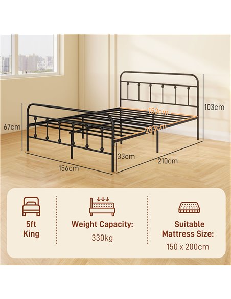 HOMCOM 5ft King Platform Bed Frame with Underbed Storage Tall Headboard Steel Slat No Box Spring Needed Easy Assembly Black 831- - pic 98752 | FastDaddyshop