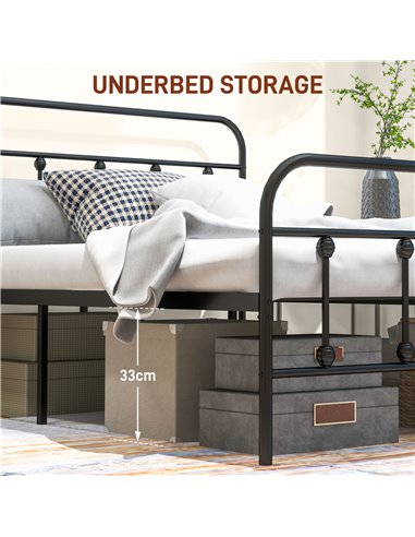 HOMCOM 5ft King Platform Bed Frame with Underbed Storage Tall Headboard Steel Slat No Box Spring Needed Easy Assembly Black 831-