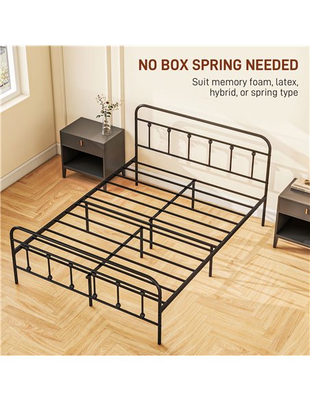 HOMCOM 5ft King Platform Bed Frame with Underbed Storage Tall Headboard Steel Slat No Box Spring Needed Easy Assembly Black 831- - pic 98755 | FastDaddyshop