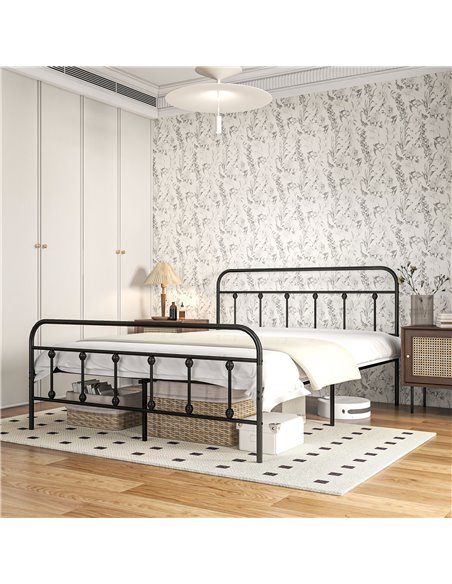 HOMCOM 5ft King Platform Bed Frame with Underbed Storage Tall Headboard Steel Slat No Box Spring Needed Easy Assembly Black 831- - pic 98758 | FastDaddyshop