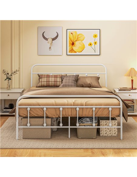 HOMCOM 5ft King Platform Bed Frame with Underbed Storage Tall Headboard Steel Slat No Box Spring Needed Easy Assembly White 831- - pic 98760 | FastDaddyshop