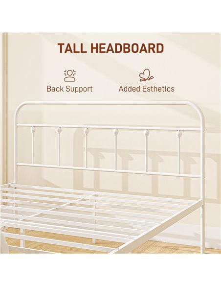 HOMCOM 5ft King Platform Bed Frame with Underbed Storage Tall Headboard Steel Slat No Box Spring Needed Easy Assembly White 831- - pic 98762 | FastDaddyshop