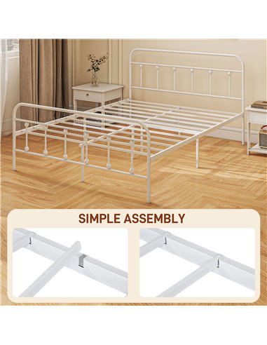 HOMCOM 5ft King Platform Bed Frame with Underbed Storage Tall Headboard Steel Slat No Box Spring Needed Easy Assembly White 831-