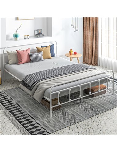 HOMCOM 5ft King Platform Bed Frame with Underbed Storage Tall Headboard Steel Slat No Box Spring Needed Easy Assembly White 831-