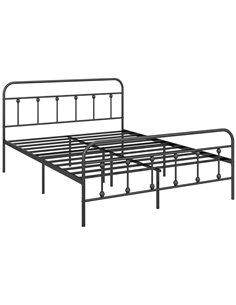 HOMCOM 4ft Double Platform Bed Frame with Underbed Storage Tall Headboard Steel Slat No Box Spring Needed Easy Assembly Black 83