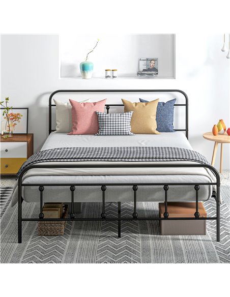 HOMCOM 4ft Double Platform Bed Frame with Underbed Storage Tall Headboard Steel Slat No Box Spring Needed Easy Assembly Black 83 - pic 98769 | FastDaddyshop