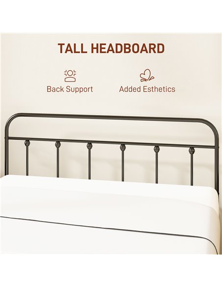 HOMCOM 4ft Double Platform Bed Frame with Underbed Storage Tall Headboard Steel Slat No Box Spring Needed Easy Assembly Black 83 - pic 98771 | FastDaddyshop