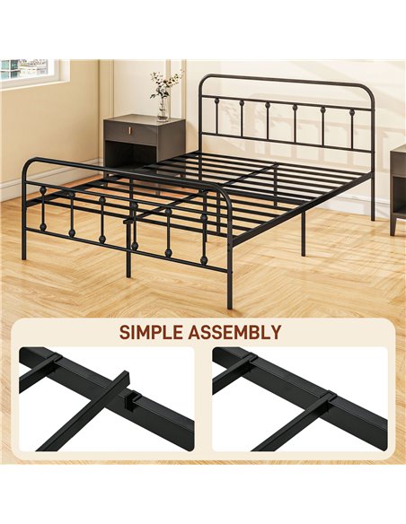 HOMCOM 4ft Double Platform Bed Frame with Underbed Storage Tall Headboard Steel Slat No Box Spring Needed Easy Assembly Black 83 - pic 98774 | FastDaddyshop