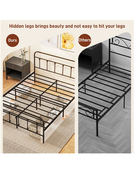 HOMCOM 4ft Double Platform Bed Frame with Underbed Storage Tall Headboard Steel Slat No Box Spring Needed Easy Assembly Black 83 - pic 98775 | FastDaddyshop
