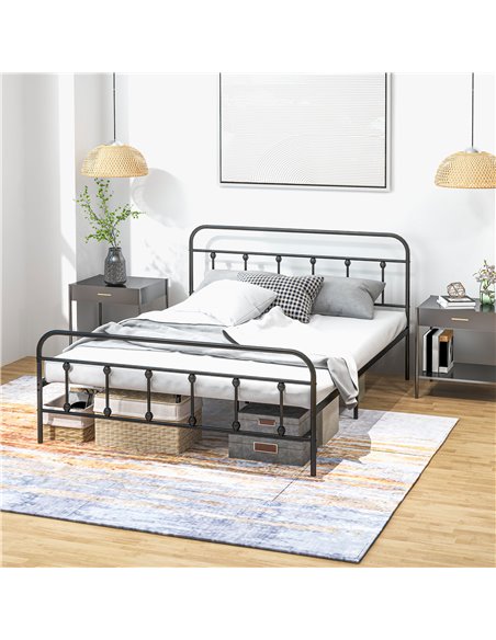 HOMCOM 4ft Double Platform Bed Frame with Underbed Storage Tall Headboard Steel Slat No Box Spring Needed Easy Assembly Black 83 - pic 98776 | FastDaddyshop