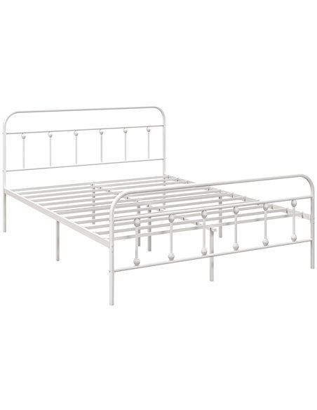 HOMCOM 4ft Double Platform Bed Frame with Underbed Storage Tall Headboard Steel Slat No Box Spring Needed Easy Assembly White 83 - pic 98777 | FastDaddyshop