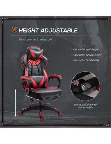 Vinsetto Ergonomic Racing Gaming Chair Office Desk Chair Adjustable Height Recliner with Wheels, Headrest, Lumbar Support, Retra