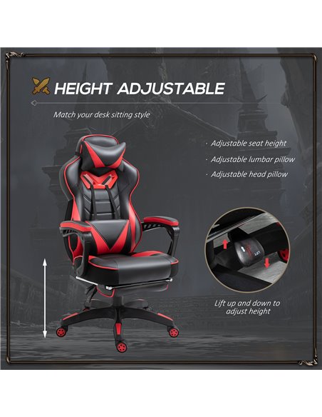 Vinsetto Ergonomic Racing Gaming Chair Office Desk Chair Adjustable Height Recliner with Wheels, Headrest, Lumbar Support, Retra - pic 9878 | FastDaddyshop