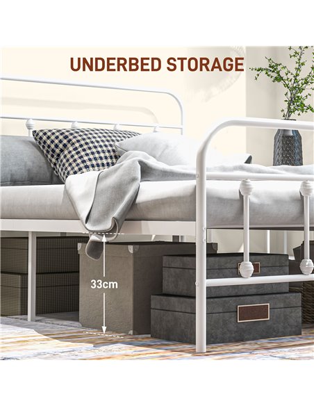 HOMCOM 4ft Double Platform Bed Frame with Underbed Storage Tall Headboard Steel Slat No Box Spring Needed Easy Assembly White 83 - pic 98781 | FastDaddyshop