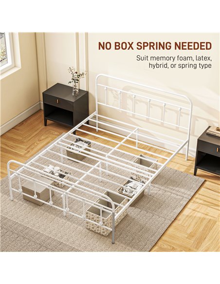 HOMCOM 4ft Double Platform Bed Frame with Underbed Storage Tall Headboard Steel Slat No Box Spring Needed Easy Assembly White 83 - pic 98782 | FastDaddyshop