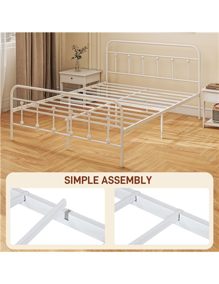 HOMCOM 4ft Double Platform Bed Frame with Underbed Storage Tall Headboard Steel Slat No Box Spring Needed Easy Assembly White 83 - pic 98783 | FastDaddyshop