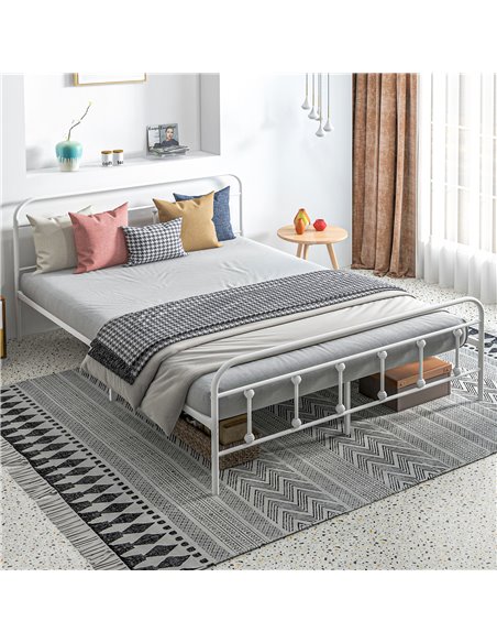 HOMCOM 4ft Double Platform Bed Frame with Underbed Storage Tall Headboard Steel Slat No Box Spring Needed Easy Assembly White 83 - pic 98785 | FastDaddyshop