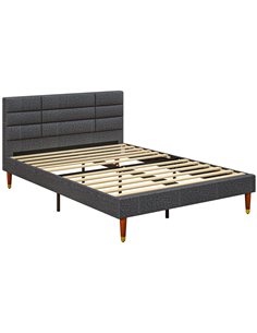 HOMCOM 4ft5 Upholstered Double Platform Bed Frame with Underbed Storage Tufted Headboard Wood Slat No Box Spring Needed 831-798V