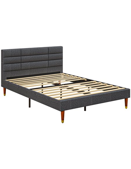 HOMCOM 4ft5 Upholstered Double Platform Bed Frame with Underbed Storage Tufted Headboard Wood Slat No Box Spring Needed 831-798V - pic 98786 | FastDaddyshop