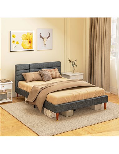 HOMCOM 4ft5 Upholstered Double Platform Bed Frame with Underbed Storage Tufted Headboard Wood Slat No Box Spring Needed 831-798V