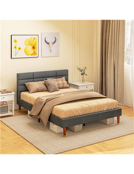 HOMCOM 4ft5 Upholstered Double Platform Bed Frame with Underbed Storage Tufted Headboard Wood Slat No Box Spring Needed 831-798V - pic 98787 | FastDaddyshop