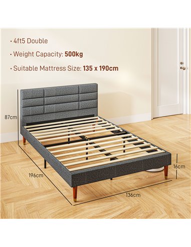 HOMCOM 4ft5 Upholstered Double Platform Bed Frame with Underbed Storage Tufted Headboard Wood Slat No Box Spring Needed 831-798V