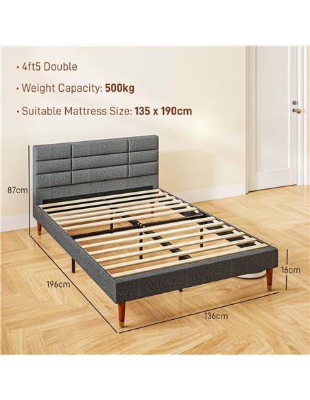 HOMCOM 4ft5 Upholstered Double Platform Bed Frame with Underbed Storage Tufted Headboard Wood Slat No Box Spring Needed 831-798V - pic 98788 | FastDaddyshop
