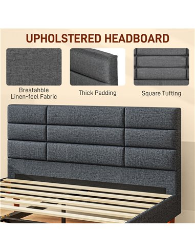 HOMCOM 4ft5 Upholstered Double Platform Bed Frame with Underbed Storage Tufted Headboard Wood Slat No Box Spring Needed 831-798V