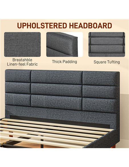 HOMCOM 4ft5 Upholstered Double Platform Bed Frame with Underbed Storage Tufted Headboard Wood Slat No Box Spring Needed 831-798V - pic 98789 | FastDaddyshop