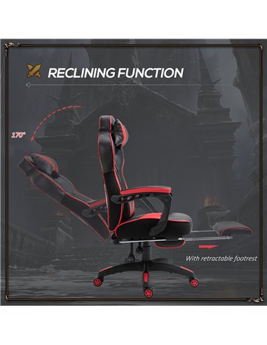 Vinsetto Ergonomic Racing Gaming Chair Office Desk Chair Adjustable Height Recliner with Wheels, Headrest, Lumbar Support, Retra