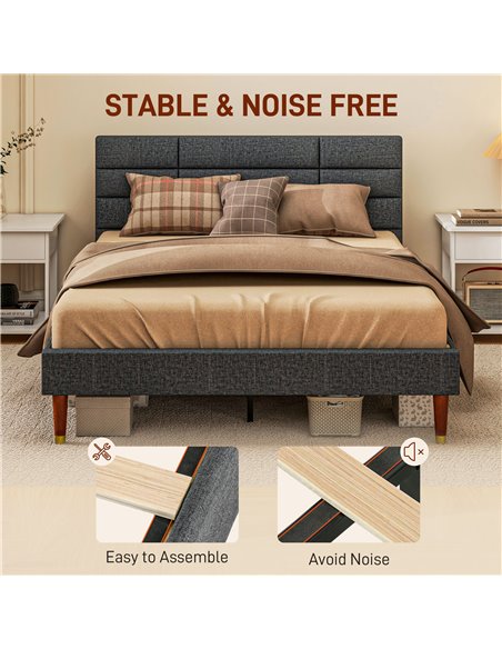 HOMCOM 4ft5 Upholstered Double Platform Bed Frame with Underbed Storage Tufted Headboard Wood Slat No Box Spring Needed 831-798V - pic 98790 | FastDaddyshop