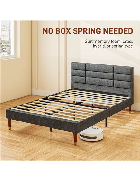 HOMCOM 4ft5 Upholstered Double Platform Bed Frame with Underbed Storage Tufted Headboard Wood Slat No Box Spring Needed 831-798V - pic 98792 | FastDaddyshop