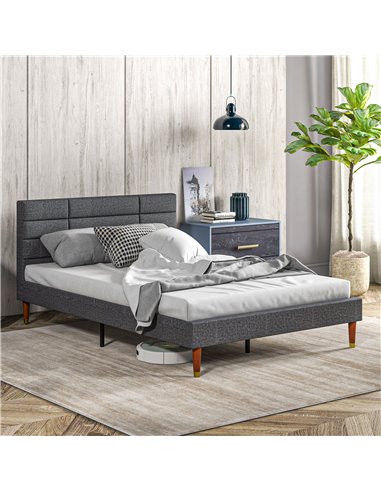 HOMCOM 4ft5 Upholstered Double Platform Bed Frame with Underbed Storage Tufted Headboard Wood Slat No Box Spring Needed 831-798V