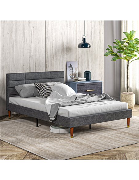 HOMCOM 4ft5 Upholstered Double Platform Bed Frame with Underbed Storage Tufted Headboard Wood Slat No Box Spring Needed 831-798V - pic 98794 | FastDaddyshop