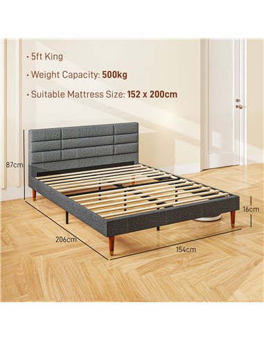HOMCOM Upholstered King Bed Frame, with Slats - Grey 831-798V73GY