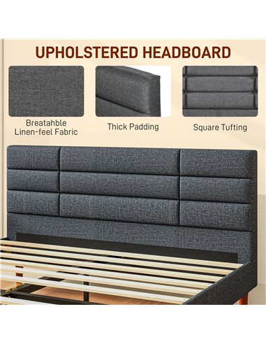 HOMCOM Upholstered King Bed Frame, with Slats - Grey 831-798V73GY