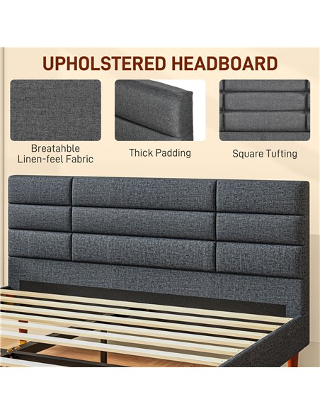 HOMCOM Upholstered King Bed Frame, with Slats - Grey 831-798V73GY - pic 98798 | FastDaddyshop