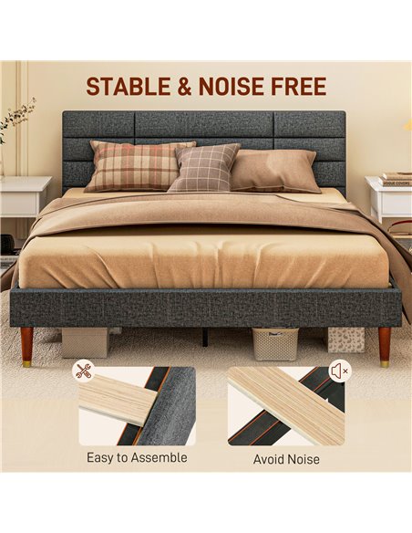 HOMCOM Upholstered King Bed Frame, with Slats - Grey 831-798V73GY - pic 98799 | FastDaddyshop