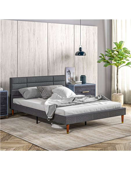 HOMCOM Upholstered King Bed Frame, with Slats - Grey 831-798V73GY - pic 98803 | FastDaddyshop