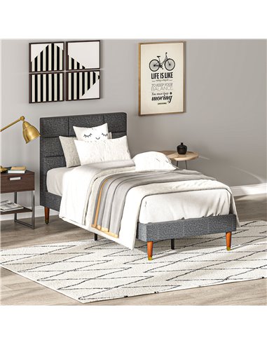 HOMCOM Upholstered Single Bed Frame, with Slats - Grey 831-798V71GY