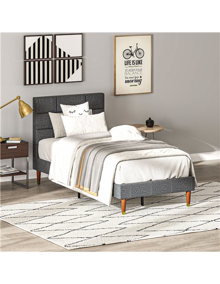 HOMCOM Upholstered Single Bed Frame, with Slats - Grey 831-798V71GY - pic 98805 | FastDaddyshop