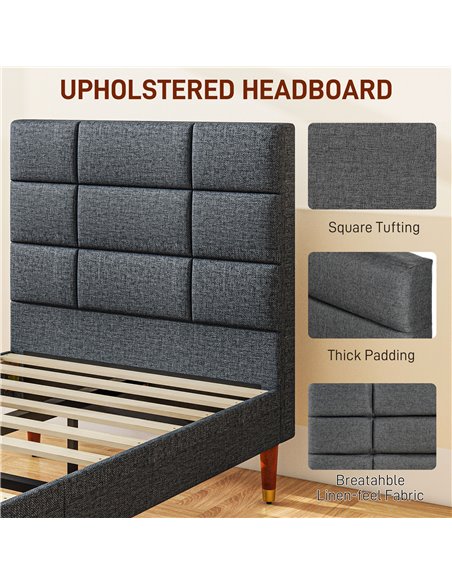 HOMCOM Upholstered Single Bed Frame, with Slats - Grey 831-798V71GY - pic 98807 | FastDaddyshop