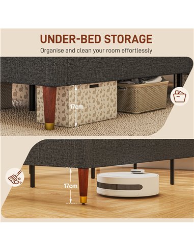 HOMCOM Upholstered Single Bed Frame, with Slats - Grey 831-798V71GY