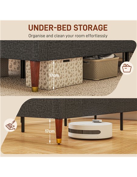 HOMCOM Upholstered Single Bed Frame, with Slats - Grey 831-798V71GY - pic 98809 | FastDaddyshop