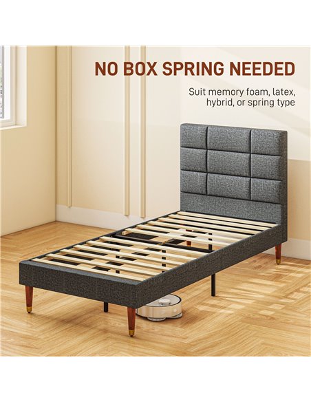 HOMCOM Upholstered Single Bed Frame, with Slats - Grey 831-798V71GY - pic 98810 | FastDaddyshop