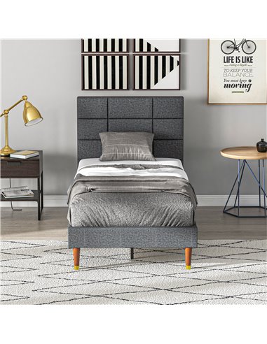 HOMCOM Upholstered Single Bed Frame, with Slats - Grey 831-798V71GY