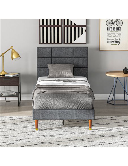 HOMCOM Upholstered Single Bed Frame, with Slats - Grey 831-798V71GY - pic 98811 | FastDaddyshop
