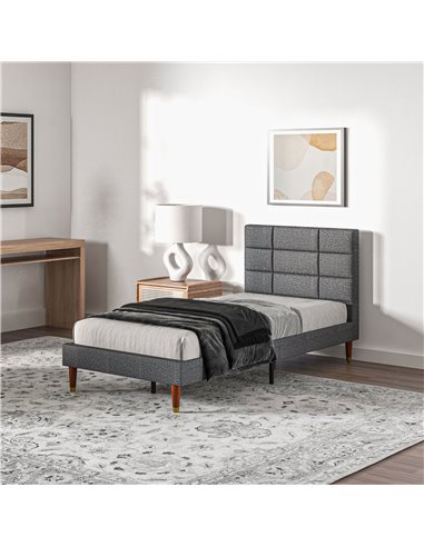 HOMCOM Upholstered Single Bed Frame, with Slats - Grey 831-798V71GY